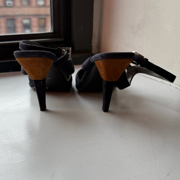 Prada - Navy Blue Suede Strappy Heels - Picture 3 of 5